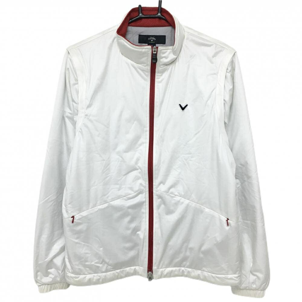 【美品】キャロウェイ 2WAY中綿ジャケット 白×レッド ロゴワッペン 袖着脱可 裾ドローコード メンズ M ゴルフウェア Callaway