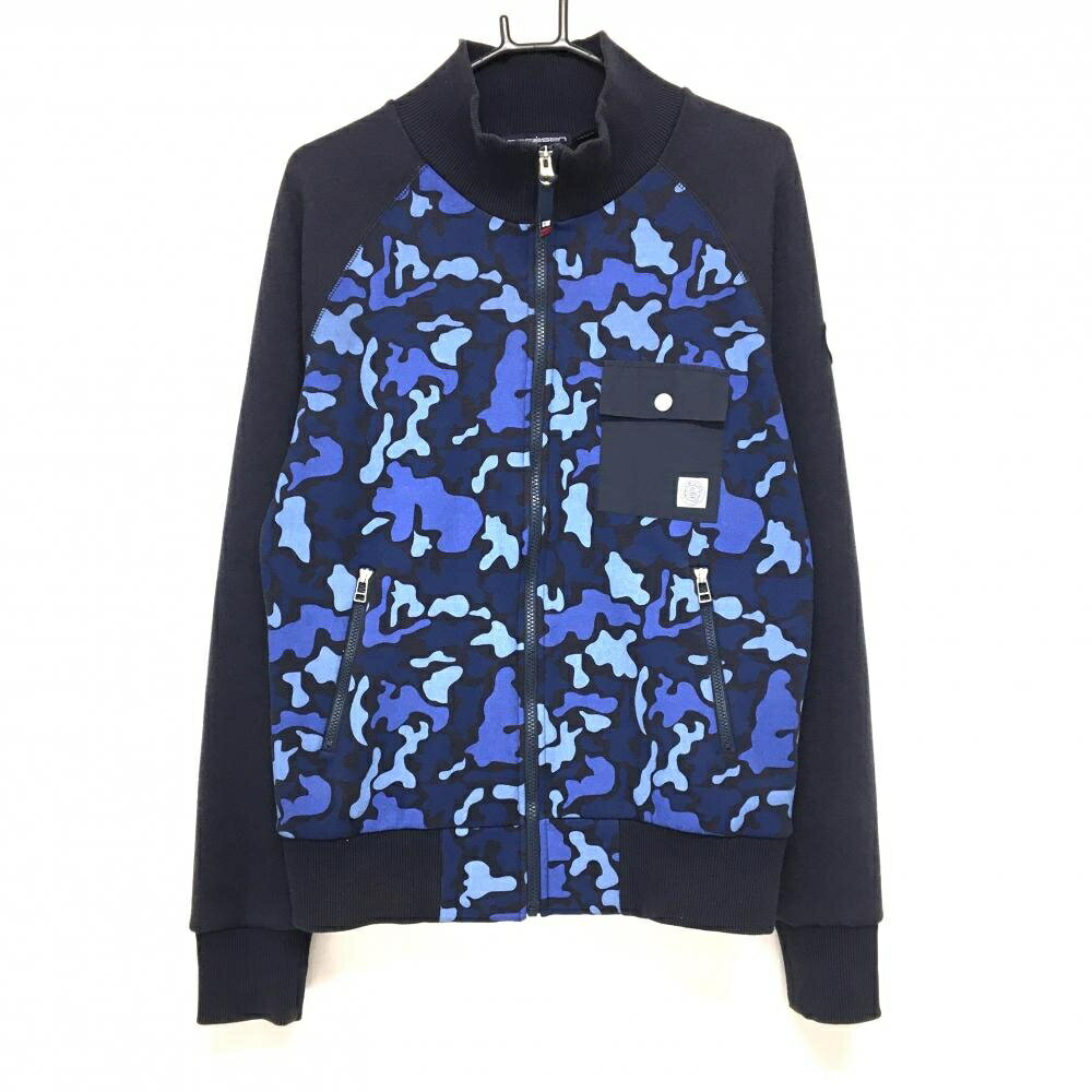 ロサーセン ジャケットブルゾン ダークネイビー×ブルー系 身頃カモフラ調 迷彩 裏起毛 メンズ L ゴルフウェア Rosasen