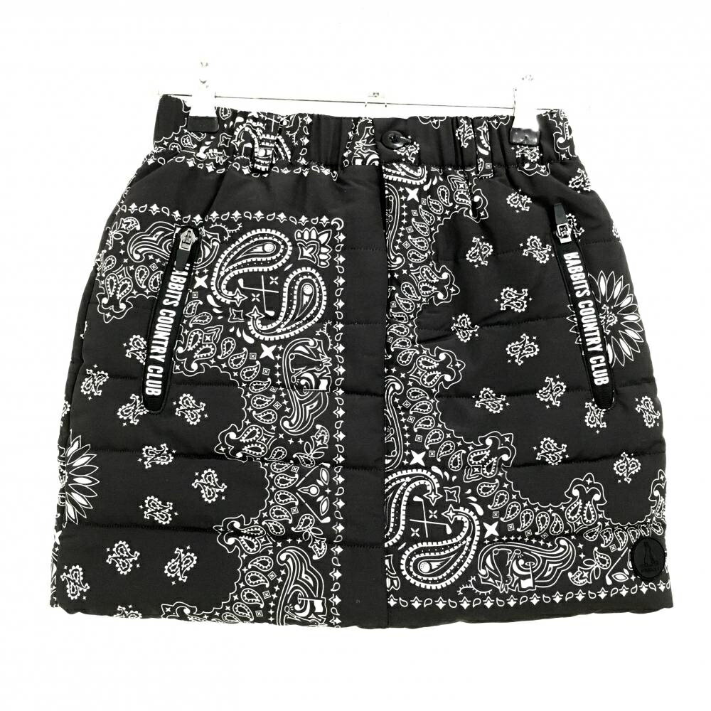 【新品】エフアールツー 中綿スカート 黒×白 総柄 ペイズリー ウエストゴム＆調節紐 レディース S ゴルフウェア #FR2 GOLF