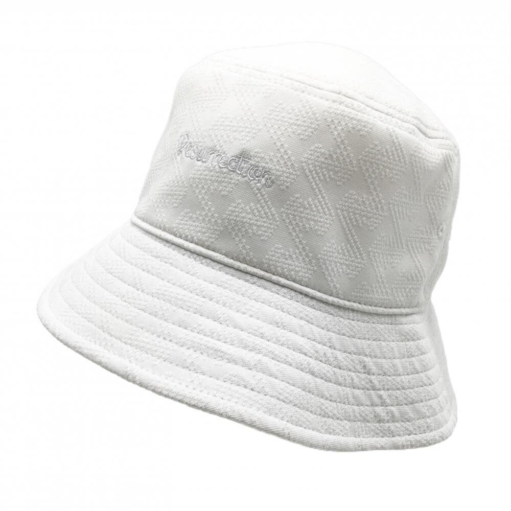 【美品】レザレクション バケットハット 白 総柄 ロゴ刺しゅう M ゴルフウェア Resurrection
