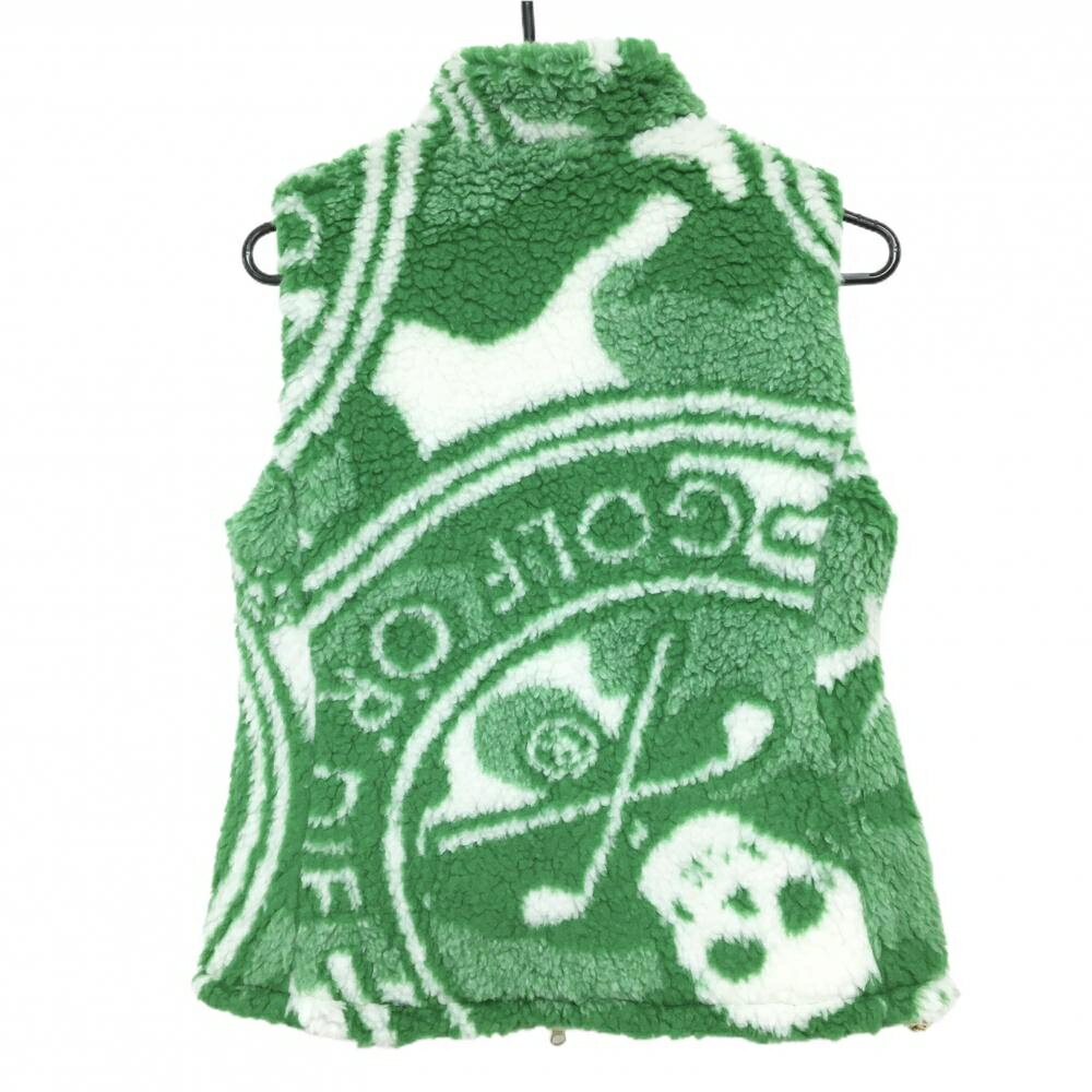 マークアンドロナ 中綿ボアリバーシブルベスト グリーン×白 総柄 裏ライトグレー レディース 38(M) ゴルフウェア MARK＆LONA