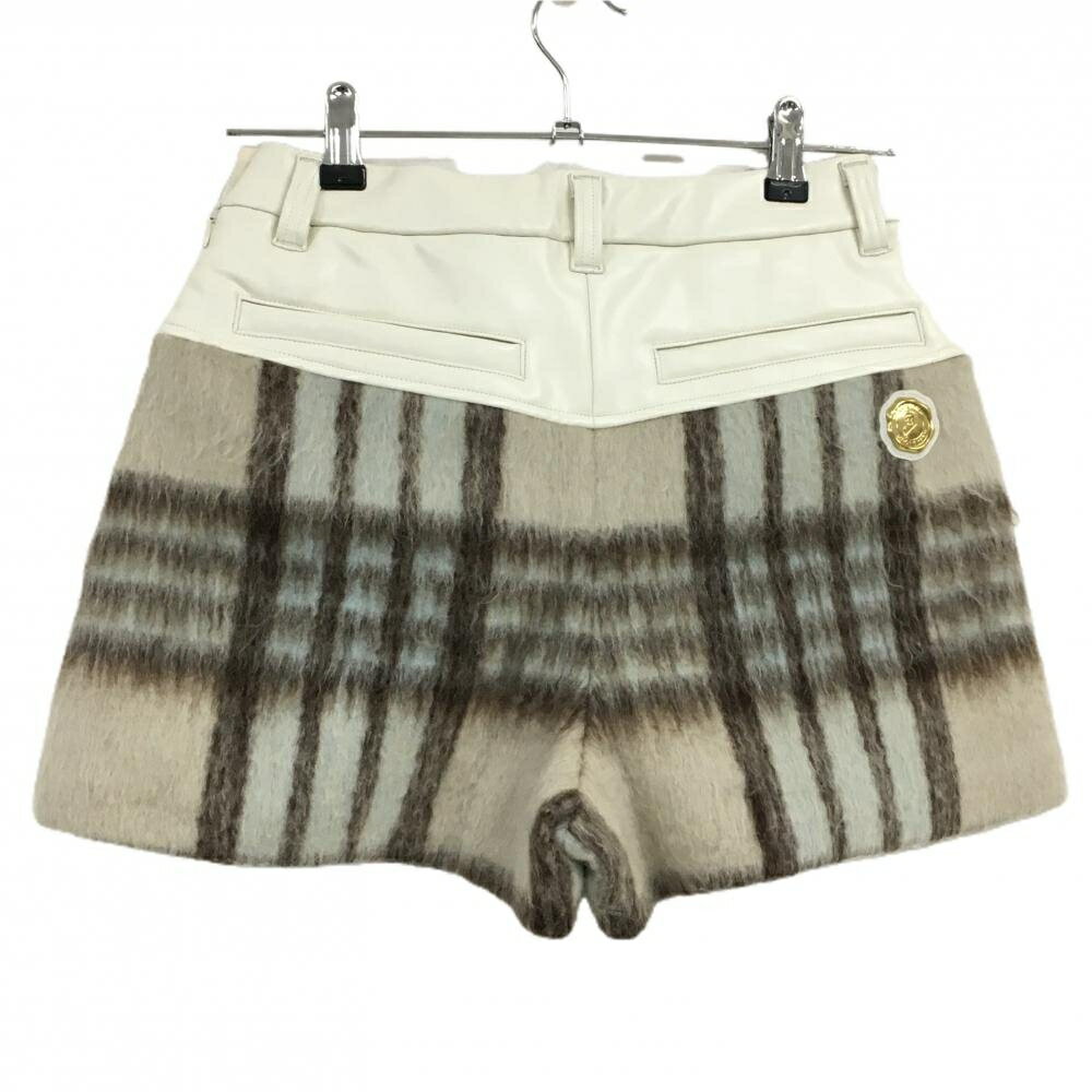 【美品】マークアンドロナ 異素材ニットパンツ ベージュ系×ダークブラウン レディース 38(M) ゴルフウェア 2024年モデル MARK＆LONA