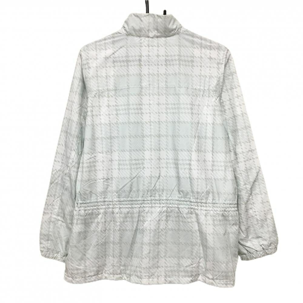 【美品】ブラックアンドホワイト 中綿ジャケット 白×ミントグリーン 格子柄 裏地メッシュ調 レディース LL ゴルフウェア Black＆White