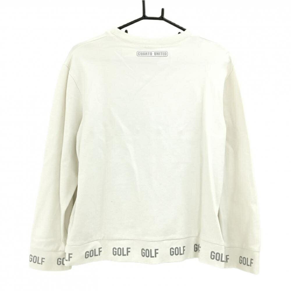 クアルトユナイテッド トレーナー 白×グレー 胸元ロゴ 星 薄手 ジップポケット レディース L ゴルフウェア CUARTO UNITED