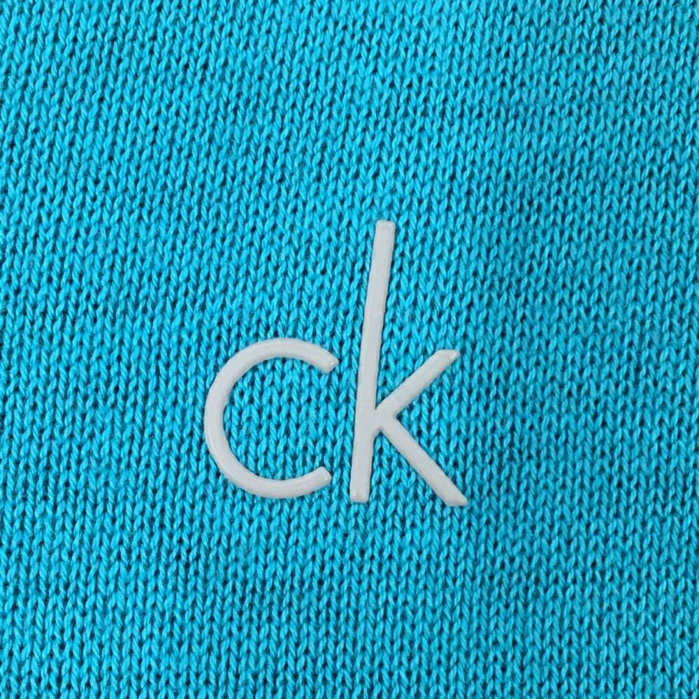 【超美品】カルバンクラインゴルフ ニットベスト グリーンブルー 総柄 胸ロゴ Vネック レディース M ゴルフウェア Calvin Klein