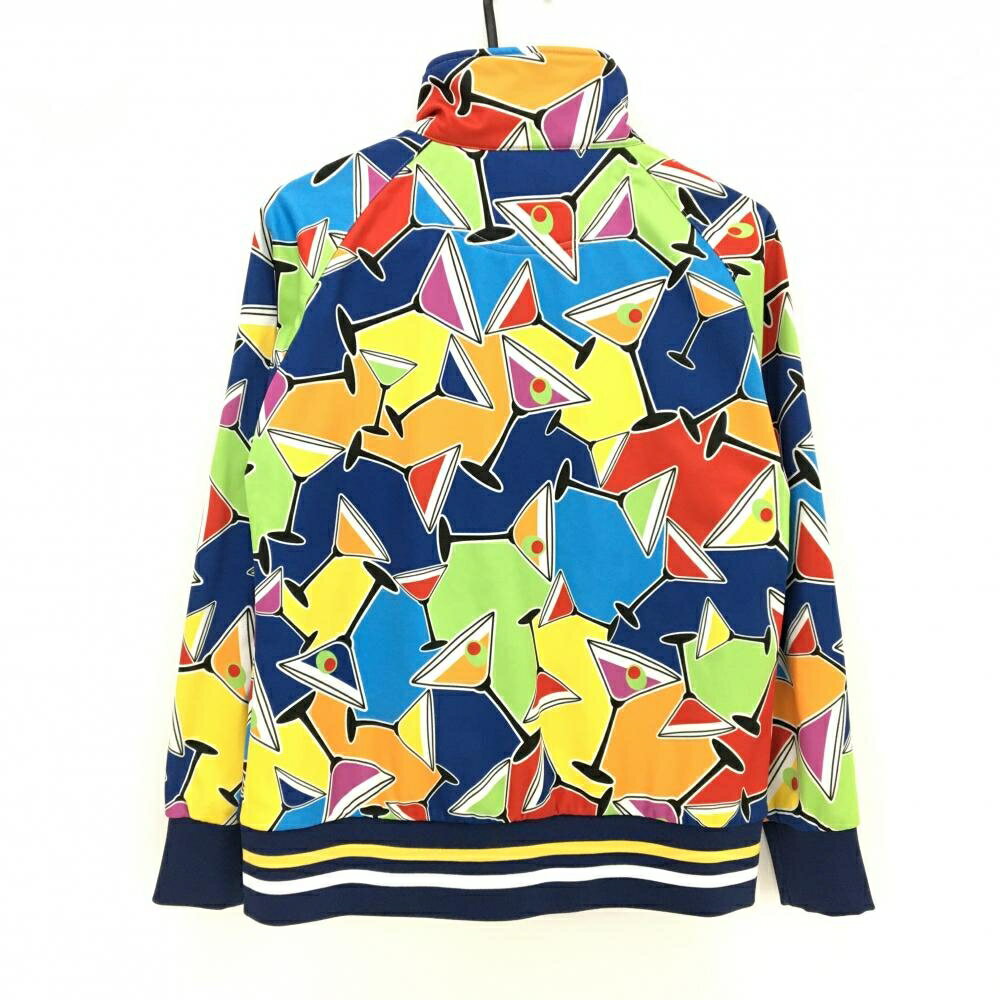 【美品】ラウドマウス ジャケット ネイビー×マルチカラー 総柄 裏起毛 グラス レディース LL ゴルフウェア LOUDMOUTH