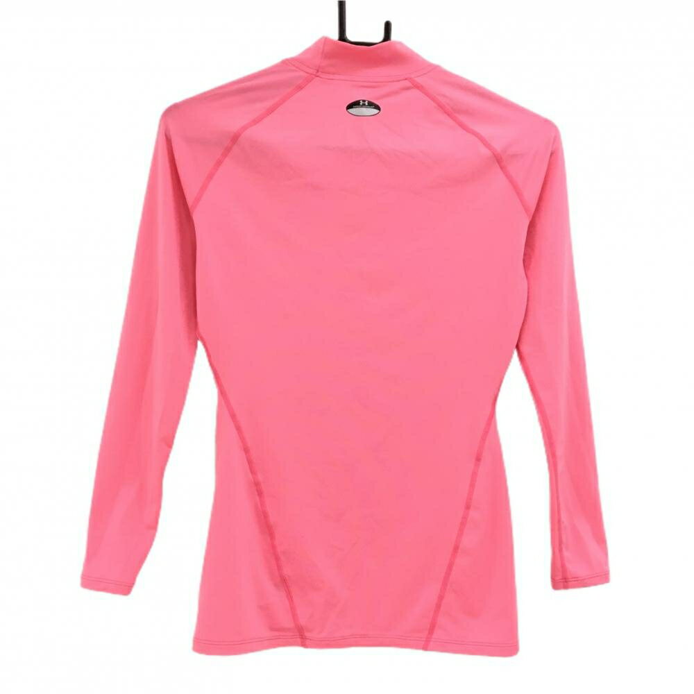 【美品】アンダーアーマー ハイネックインナーシャツ ピンク ネックロゴ刺しゅう レディース MD ゴルフウェア UNDER ARMOUR