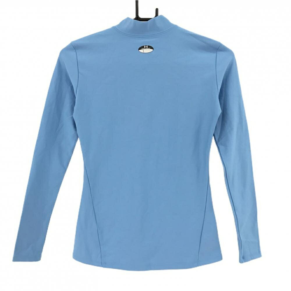 【美品】アンダーアーマー ハイネックインナーシャツ ライトブルー ネックロゴ刺しゅう レディース MD ゴルフウェア UNDER ARMOUR