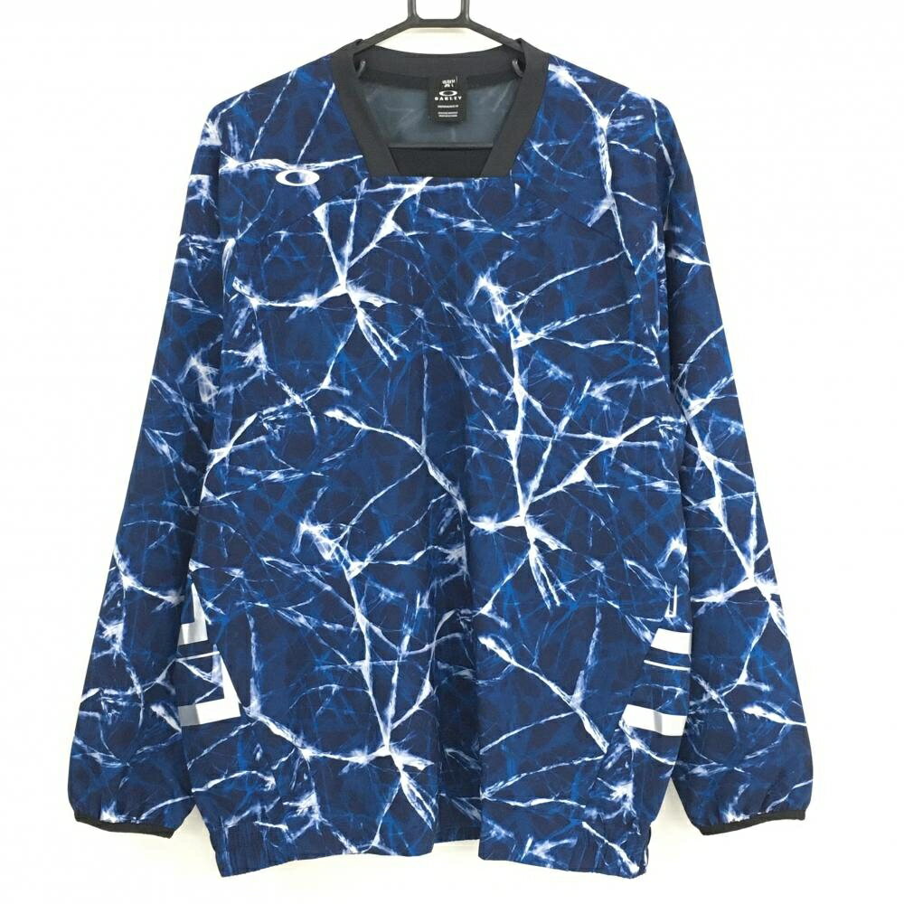 【超美品】オークリー スニード ネイビー×白 総柄 裏地メッシュ 後ろビッグプリント メンズ L ゴルフウェア Oakley