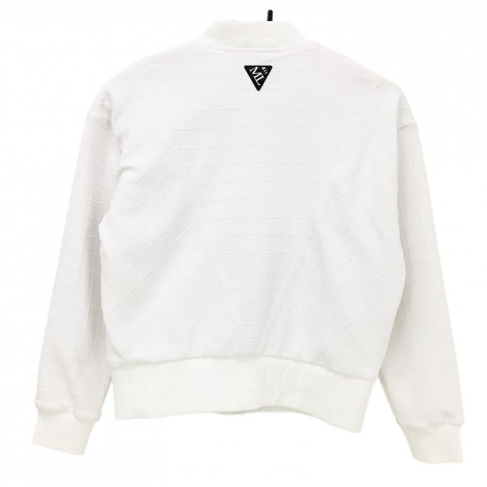 【超美品】マークアンドロナ ブルゾン 白 格子柄織生地 ロゴ レディース 36(S) ゴルフウェア MARK＆LONA
