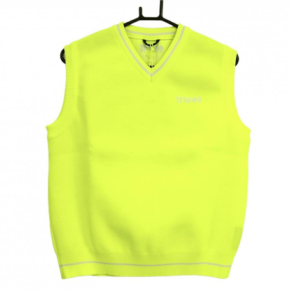 【未使用品】TFW49 ニットベスト 蛍光イエロー バックロゴ サイドメッシュ調 メンズ L ゴルフウェア TFW49
