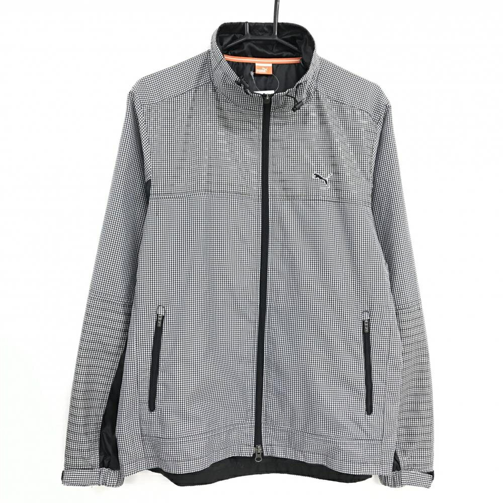 【当店ポイント5倍！2月1日限り】【美品】プーマ ジャケット 白×黒 ギンガムチェック ダブルジップ ロゴ刺しゅう 裏地メッシュ メンズ O ゴルフウェア PUMA