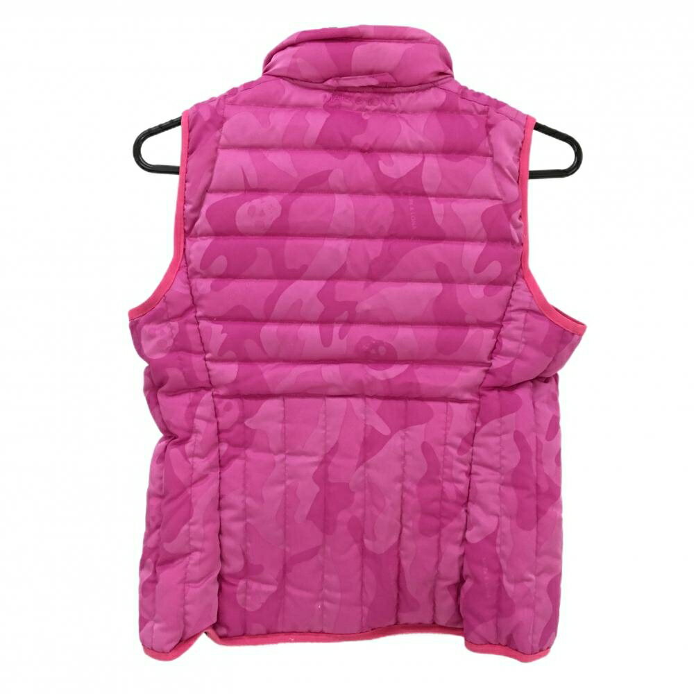 マークアンドロナ ダウンベスト ピンク 迷彩 カモフラ スカル 襟内側起毛　ポケッタブル レディース 38(M) ゴルフウェア MARK＆LONA