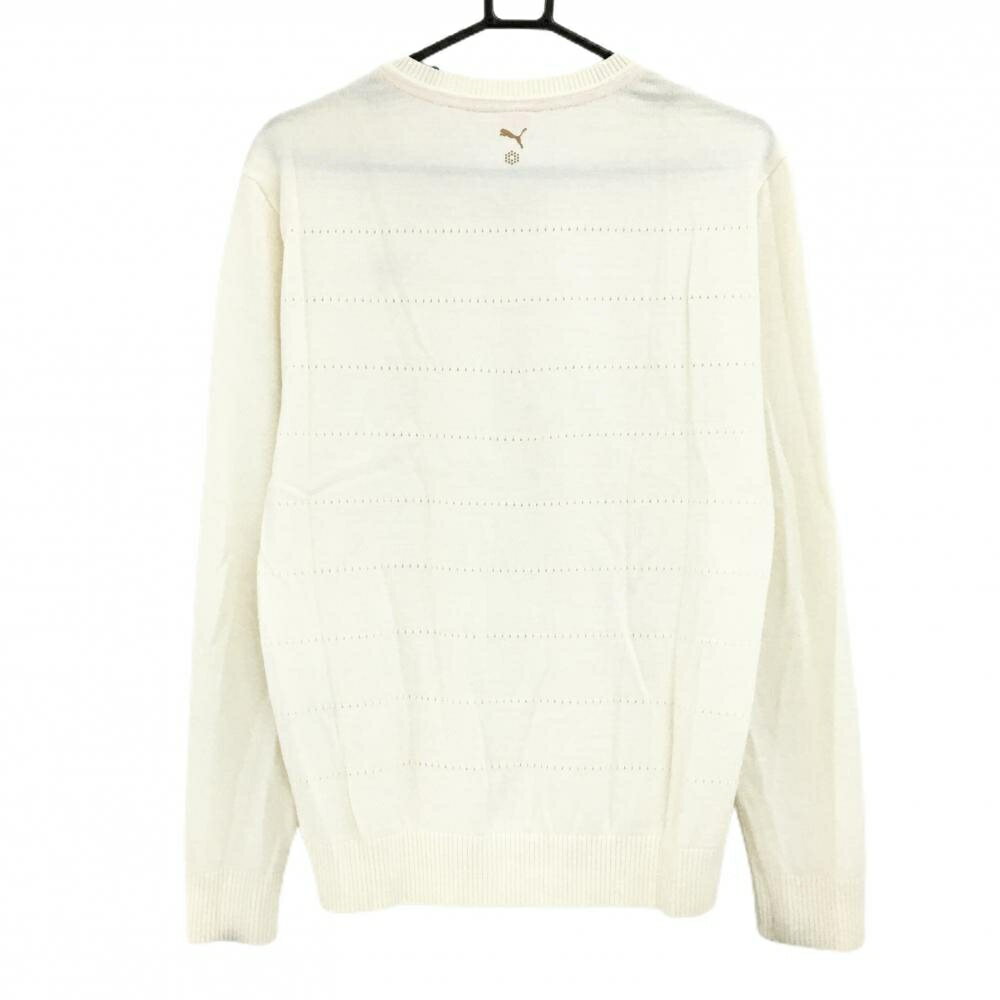 【ポイント10倍！楽天スーパーセール期間限定】プーマ セーター アイボリー×グレー ロゴ刺しゅう ウール混 Vネック ニット メンズ L ゴルフウェア PUMA