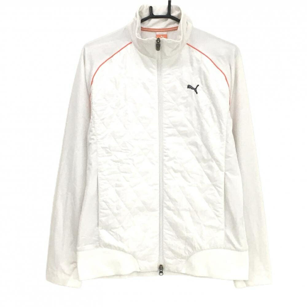 【当店ポイント5倍！2月1日限り】【美品】プーマ 中綿切替ジャケット 白×レッド ダブルジップ 前身頃中綿 裏微起毛 メンズ L ゴルフウェア PUMA