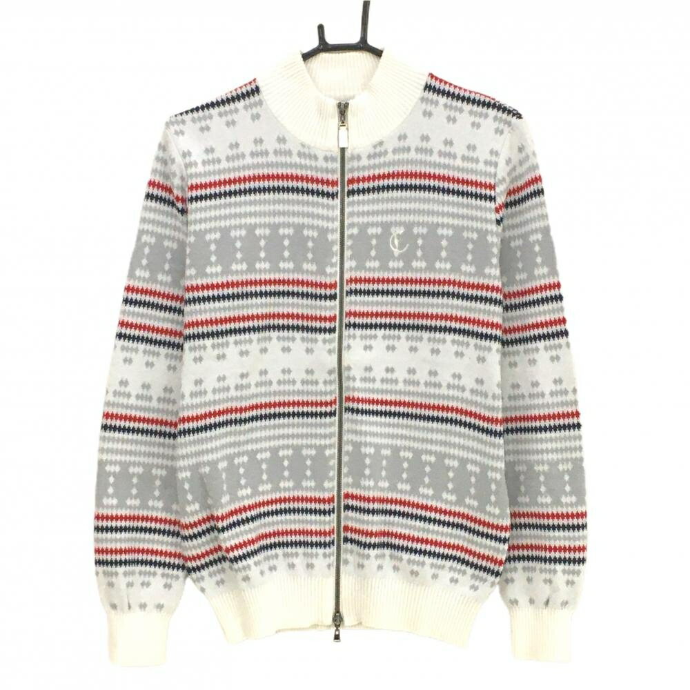 キャロウェイ ニットジャケット 白×グレー 総柄 コットン混 メンズ M ゴルフウェア Callaway