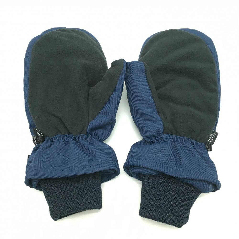 【超美品】パーリーゲイツ 手袋 ネイビー×黒 ロゴ刺しゅう ミトングローブ 一部フ...