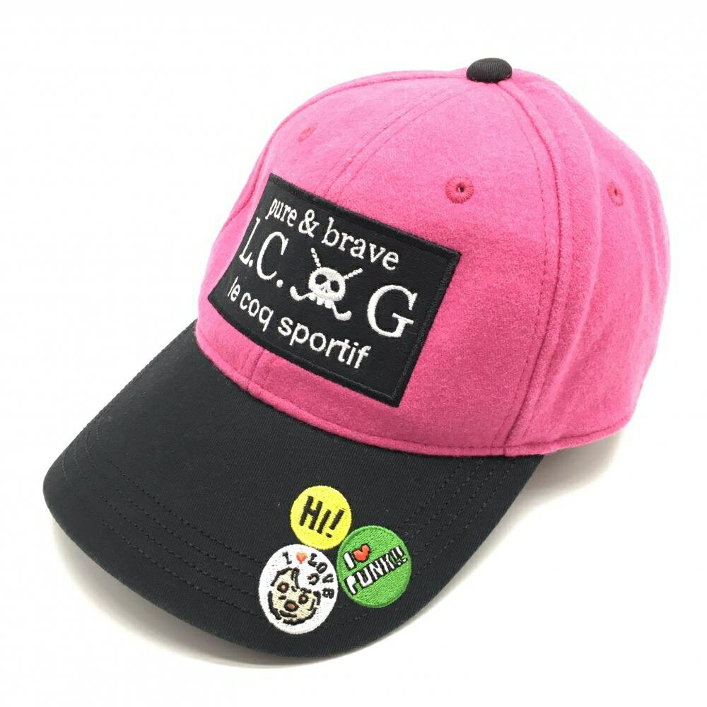 Le Coq - 【美品】ルコック キャップ ピンク×黒 クラウン部微起毛 つば刺しゅう スカル ゴルフウェア le coq sportif