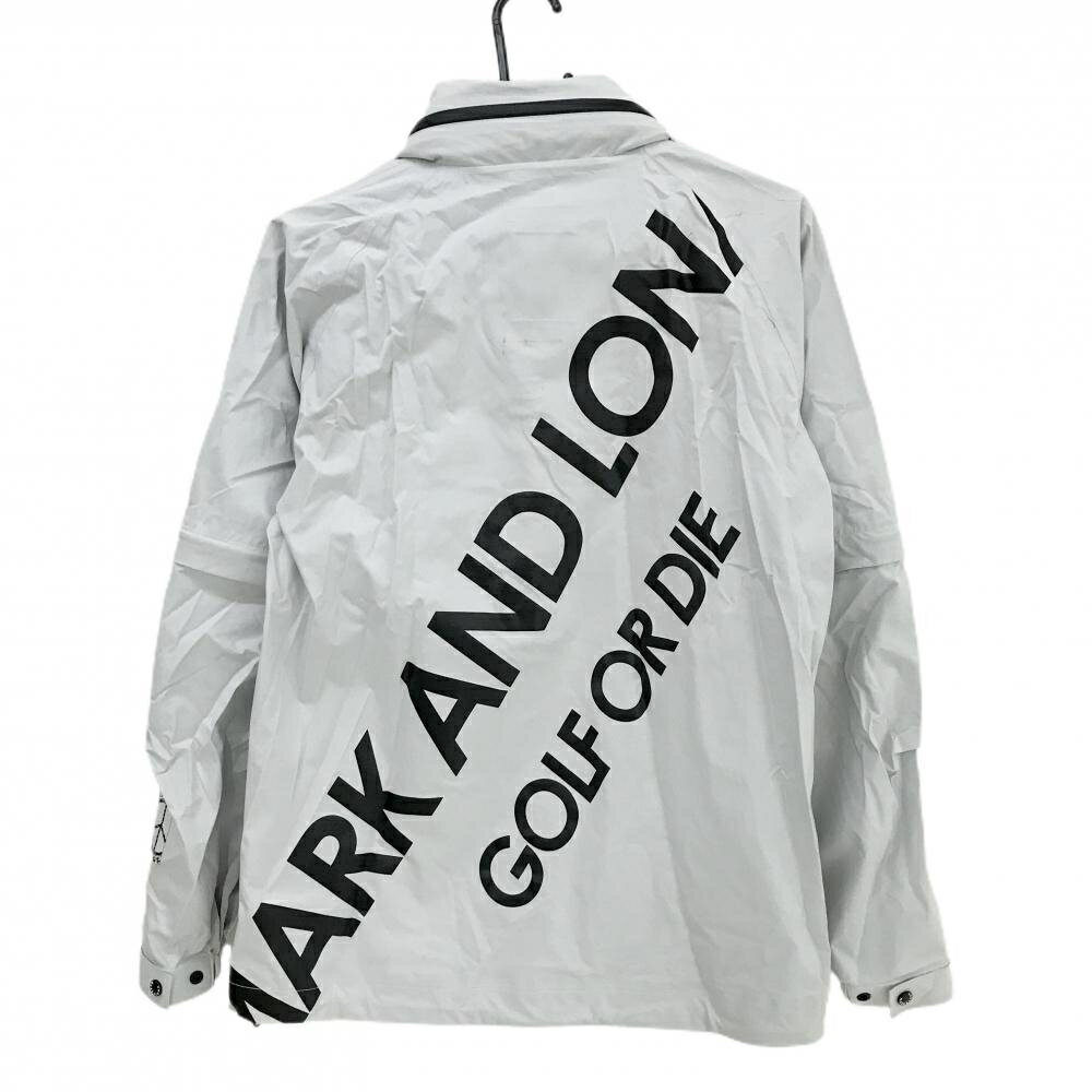 マークアンドロナ×コマツ 2WAYレインウェア ライトグレー×黒 スカル 袖着脱可 フード収納 収納袋 メンズ 44(S) ゴルフウェア MARK＆LONA