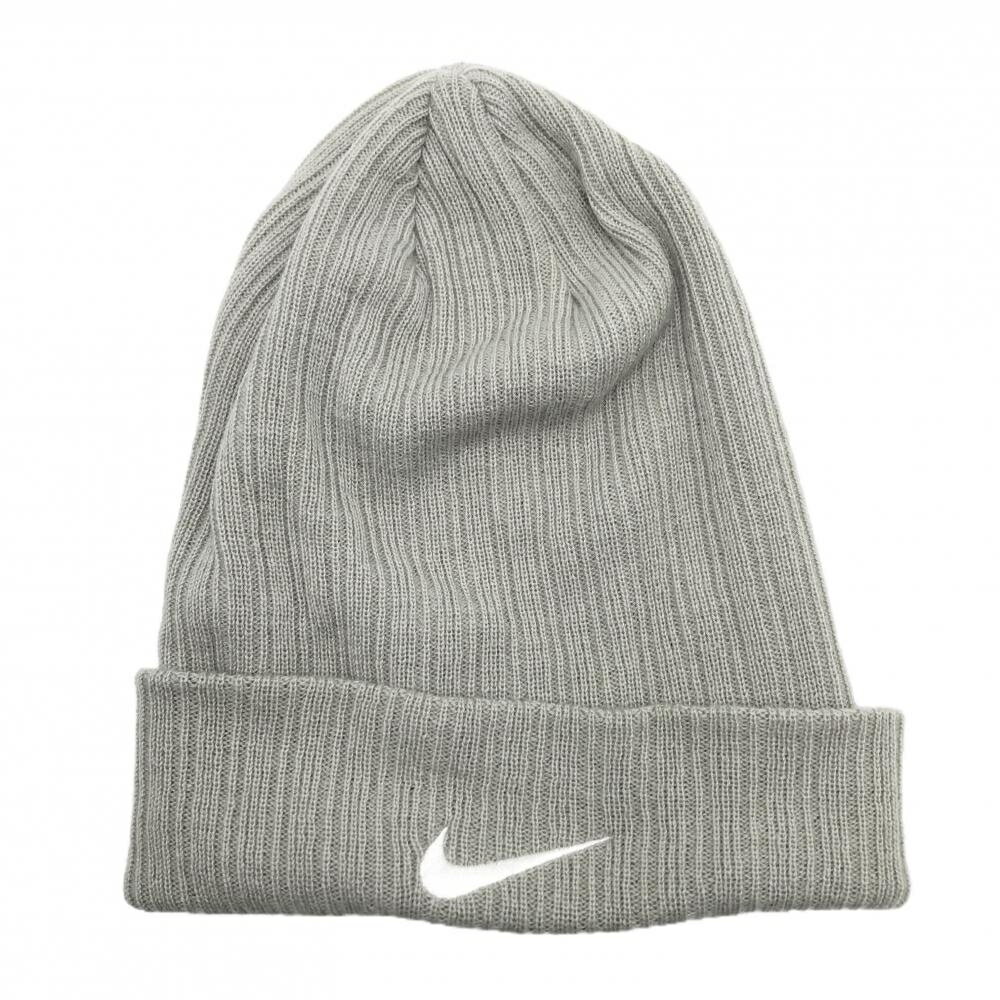 【超美品】ナイキ ニット帽 グレー ロゴ刺しゅう ウール混 ONE SIZ ゴルフウェア NIKE