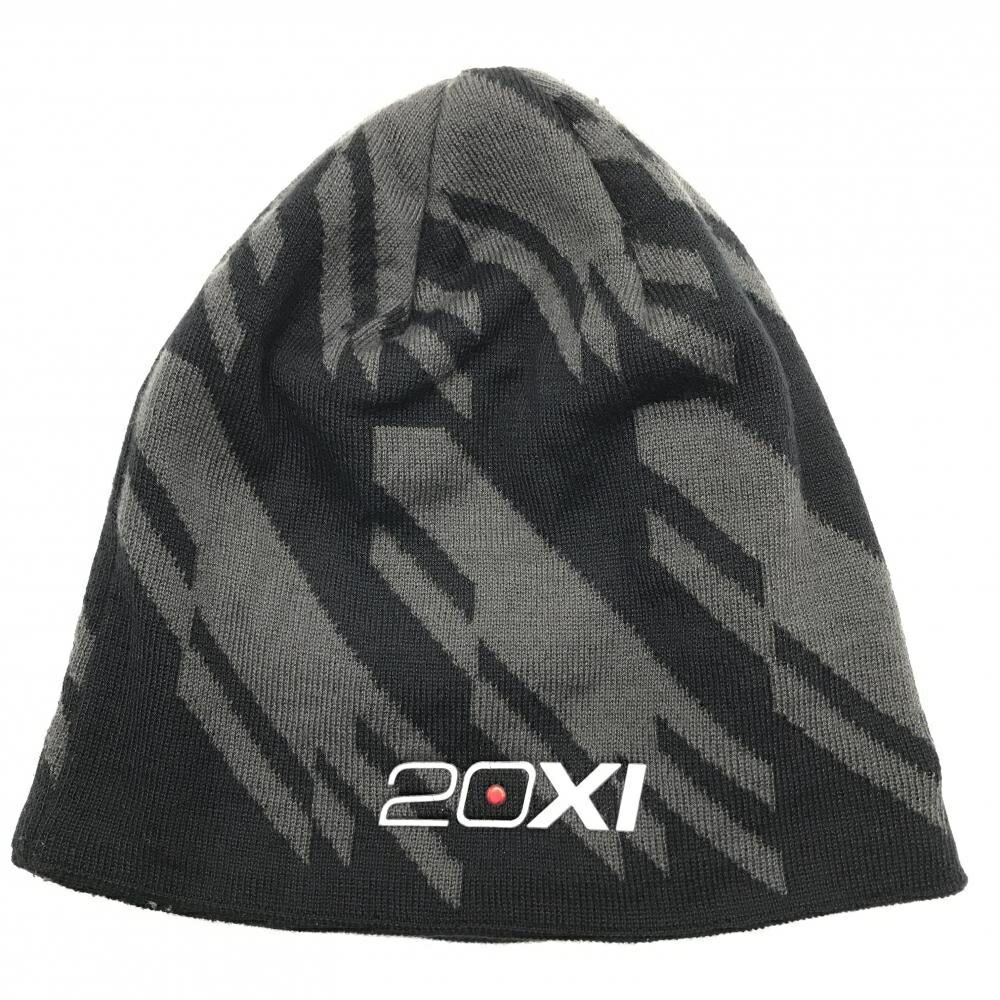 【美品】ナイキ ニット帽 グレー×黒 総柄 ロゴ刺しゅう 裏起毛 ONE SIZE ゴルフウェア NIKE