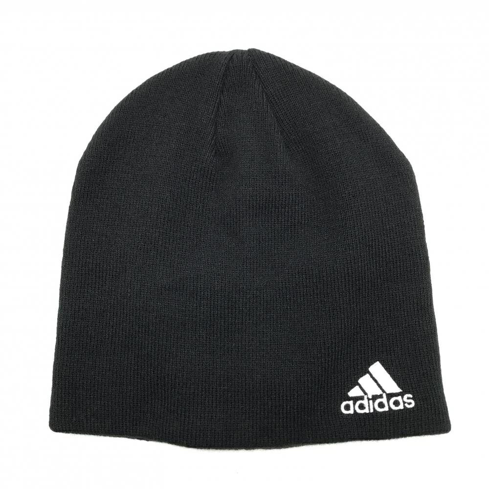 【新品】アディダス ニット帽 黒×白 ロゴ刺しゅう フリー(57-59cm) ゴルフウェア adidas