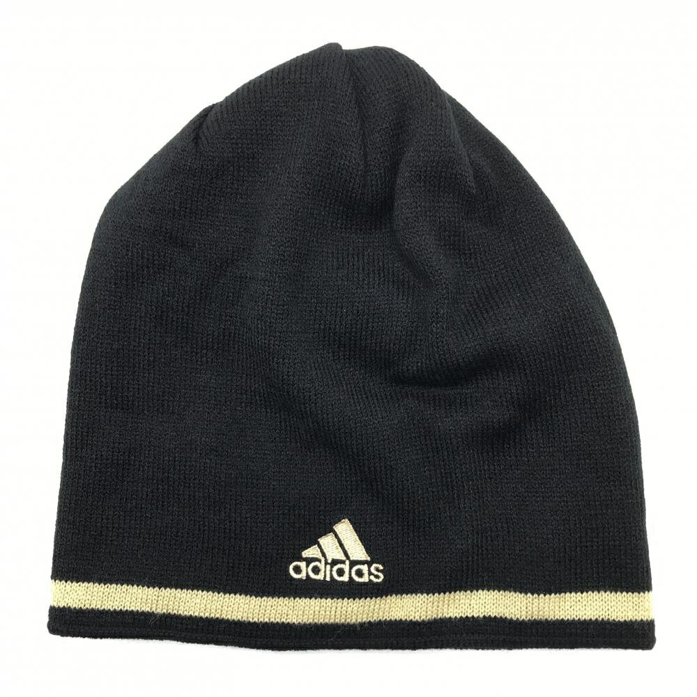 【新品】アディダス ニット帽 黒×ベージュ ロゴ刺しゅう フリー(57-59cm) ゴルフウェア adidas