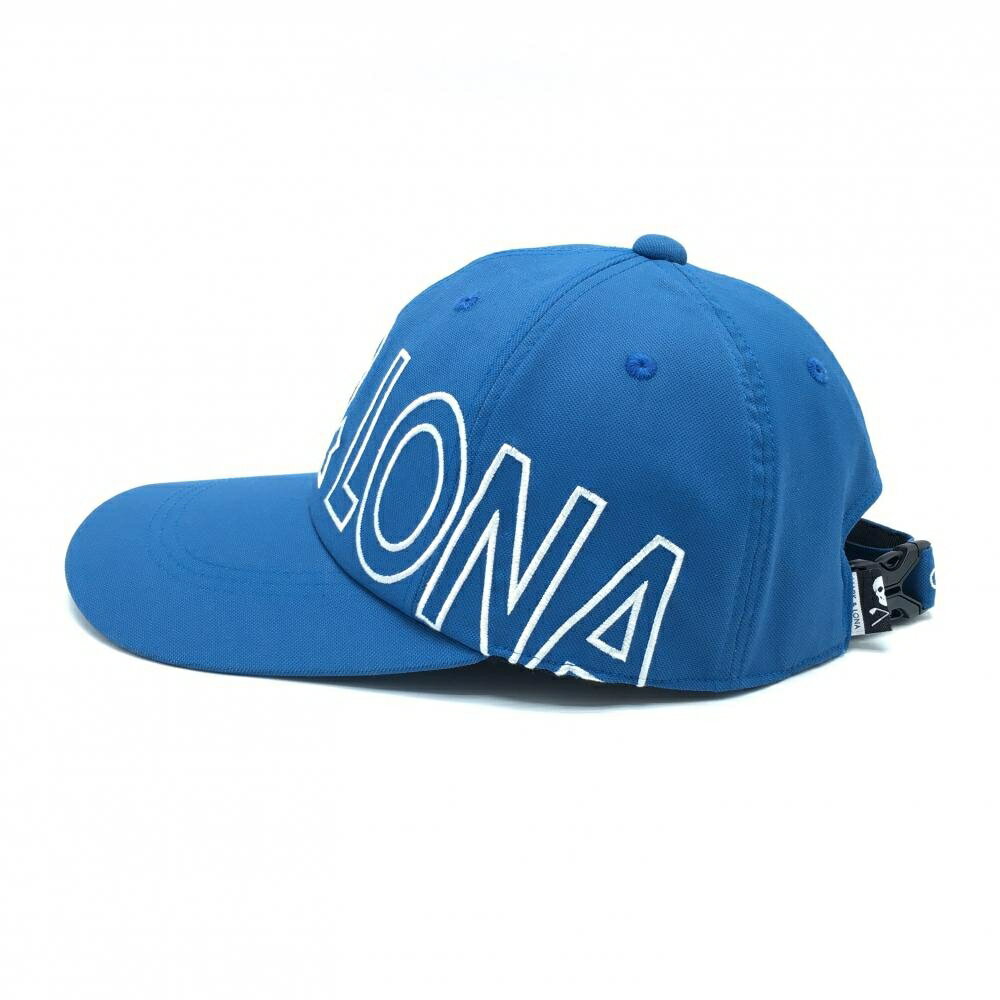 【美品】マークアンドロナ キャップ ブルー×白 ビッグロゴ 内側パイル地 FREE ゴルフウェア MARK＆LONA