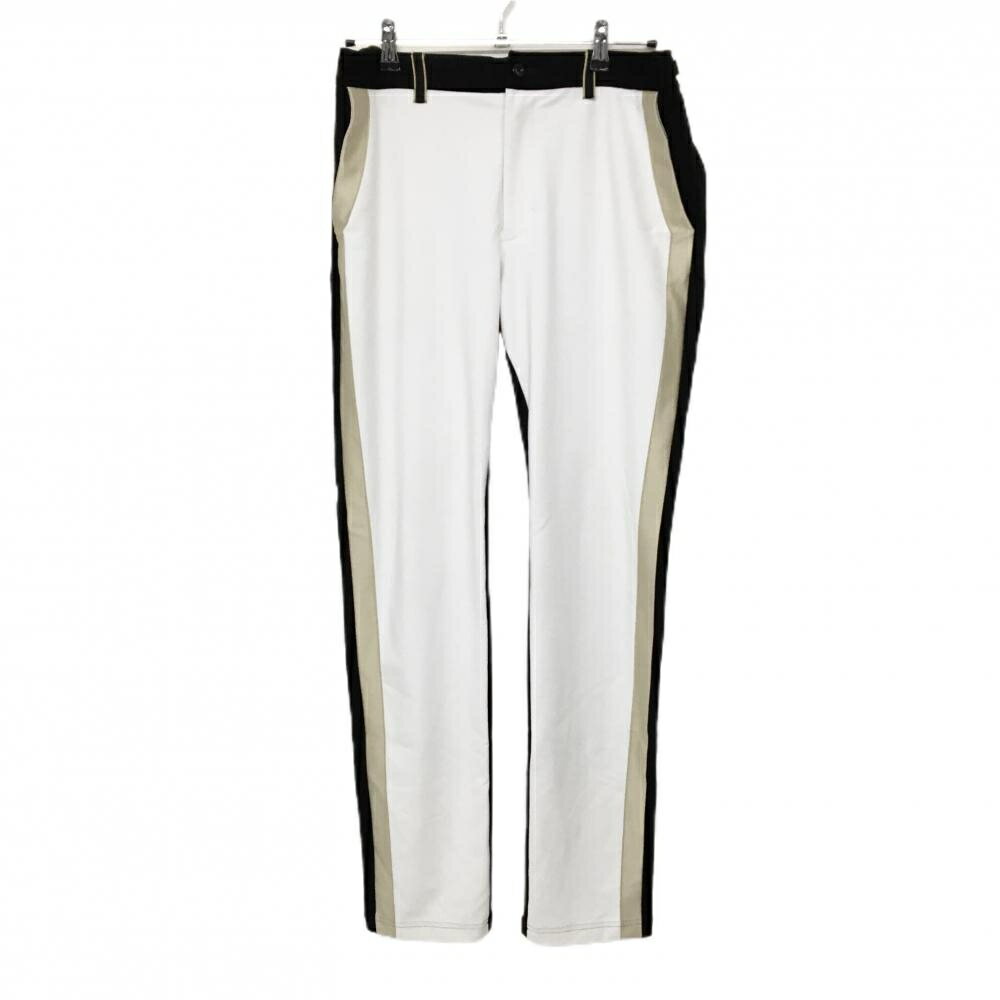【美品】ディセンバーメイ パンツ 白×黒×ベージュ 切替 ベルト部ロゴ スゴレッチ メンズ XL ゴルフウェア DECEMBERMAY