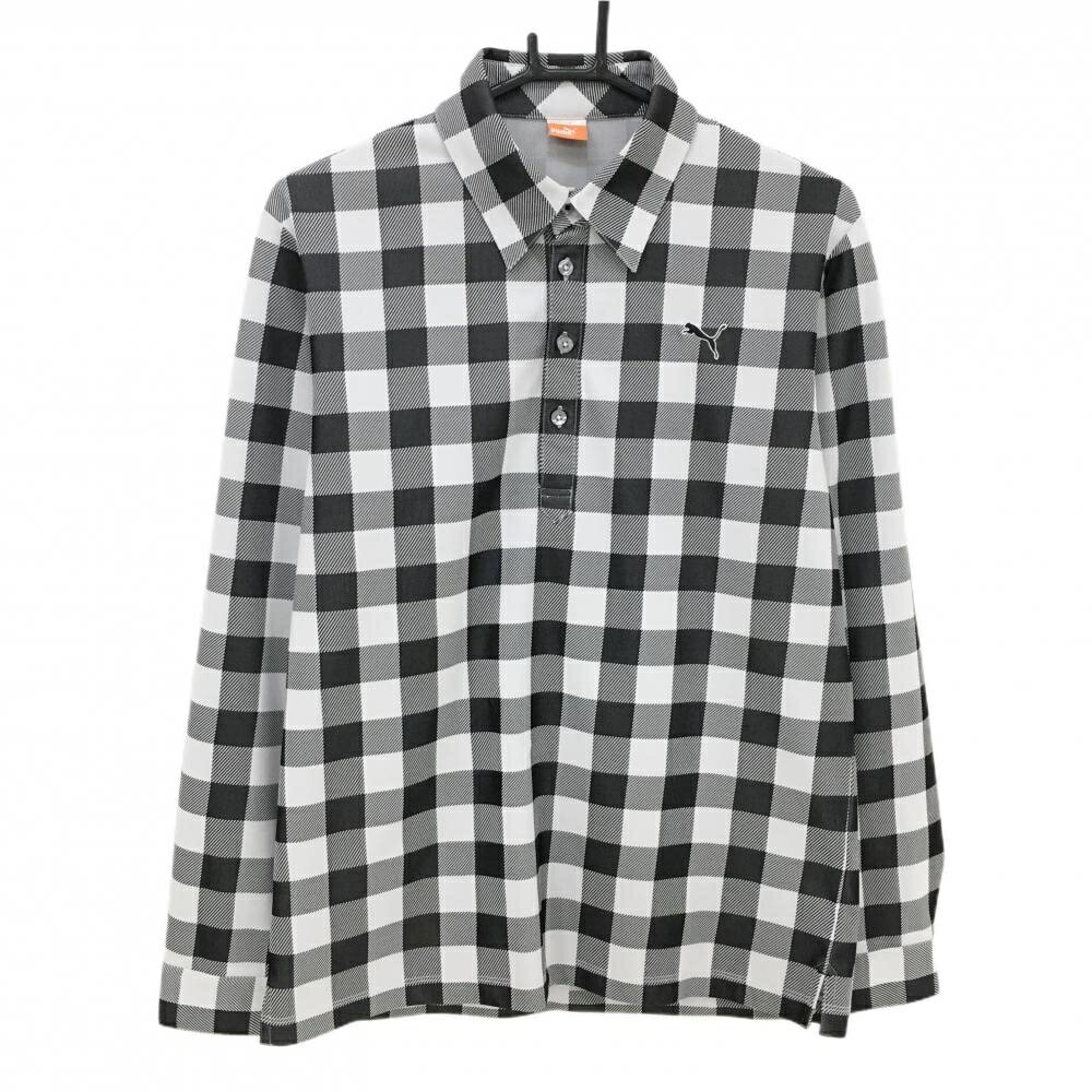 Shirts - 【超美品】プーマ 長袖ポロシャツ 白×黒 チェック ロゴ刺しゅう メンズ L ゴルフウェア PUMA