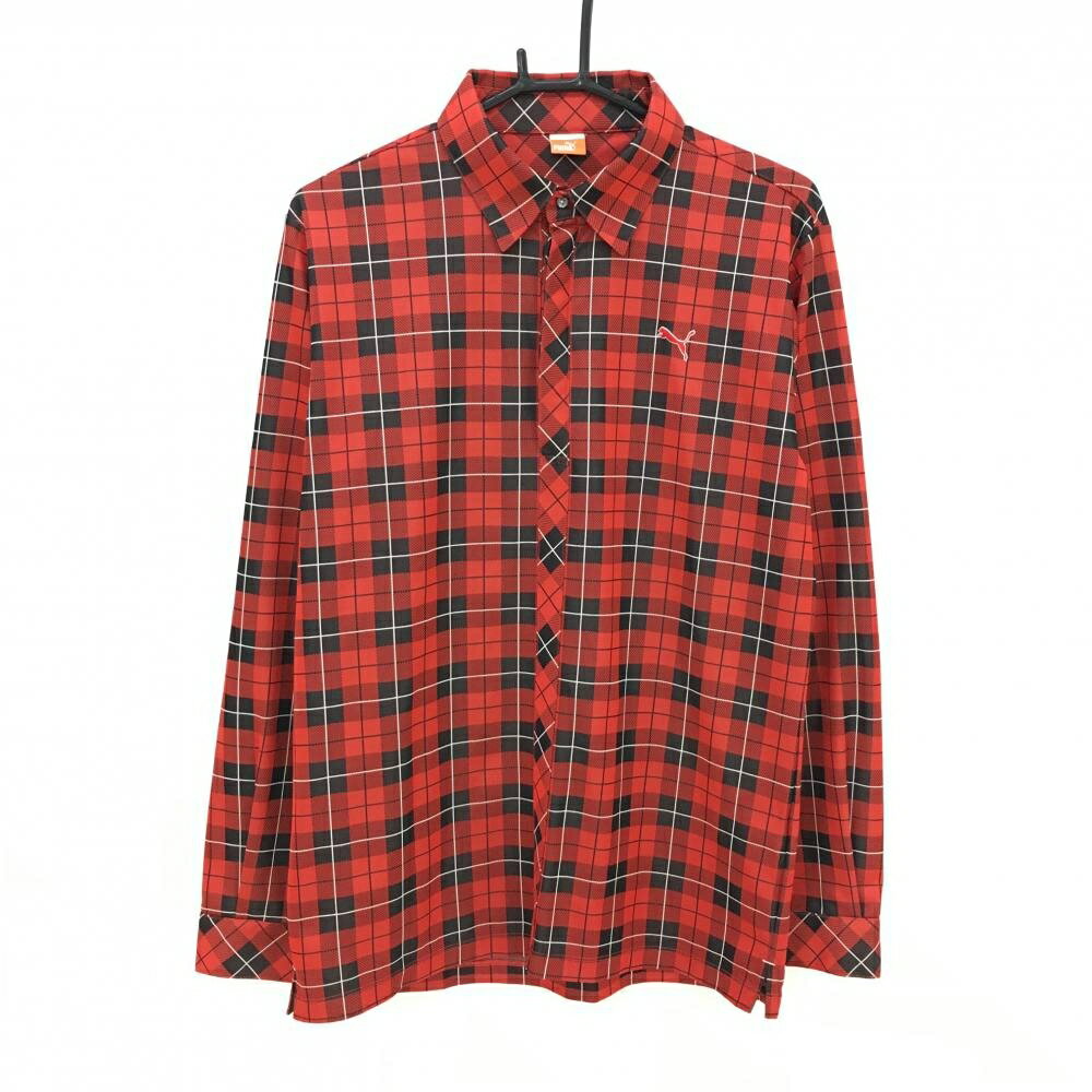 PUMA - 【超美品】プーマ 長袖ポロシャツ レッド×黒 チェック ロゴ刺しゅう メンズ O(XL) ゴルフウェア PUMA