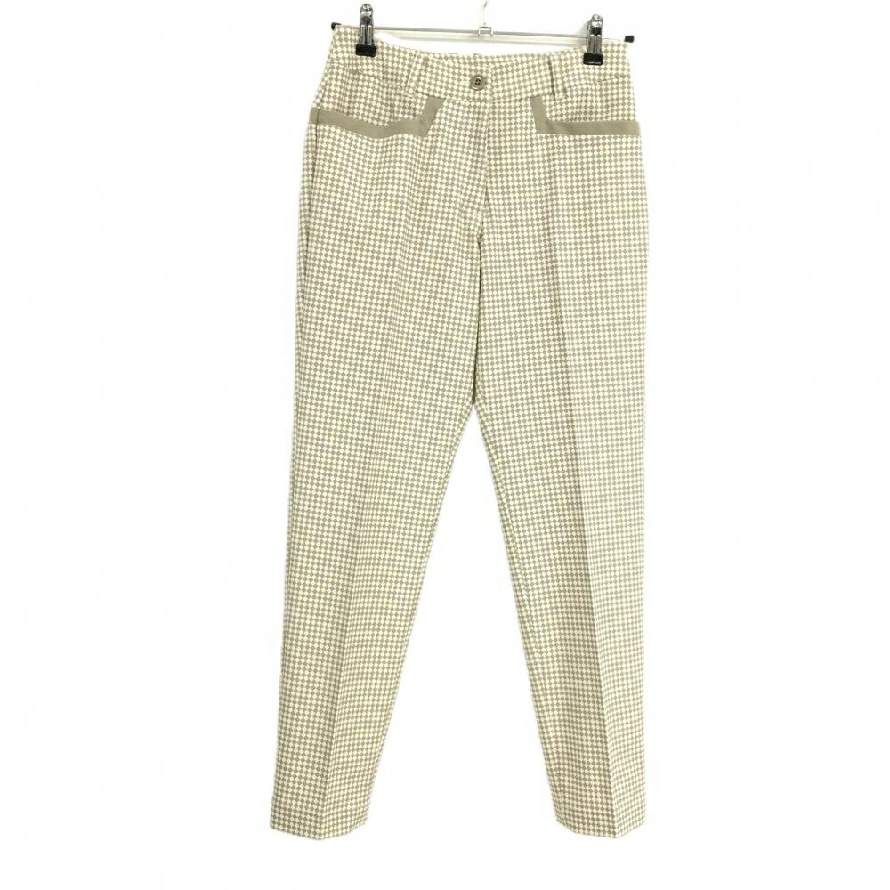 【超美品】ブラックアンドホワイト パンツ 白×ライトブラウン ダイヤ柄 ストレッチ 薄手 レディース S ゴルフウェア Black＆White
