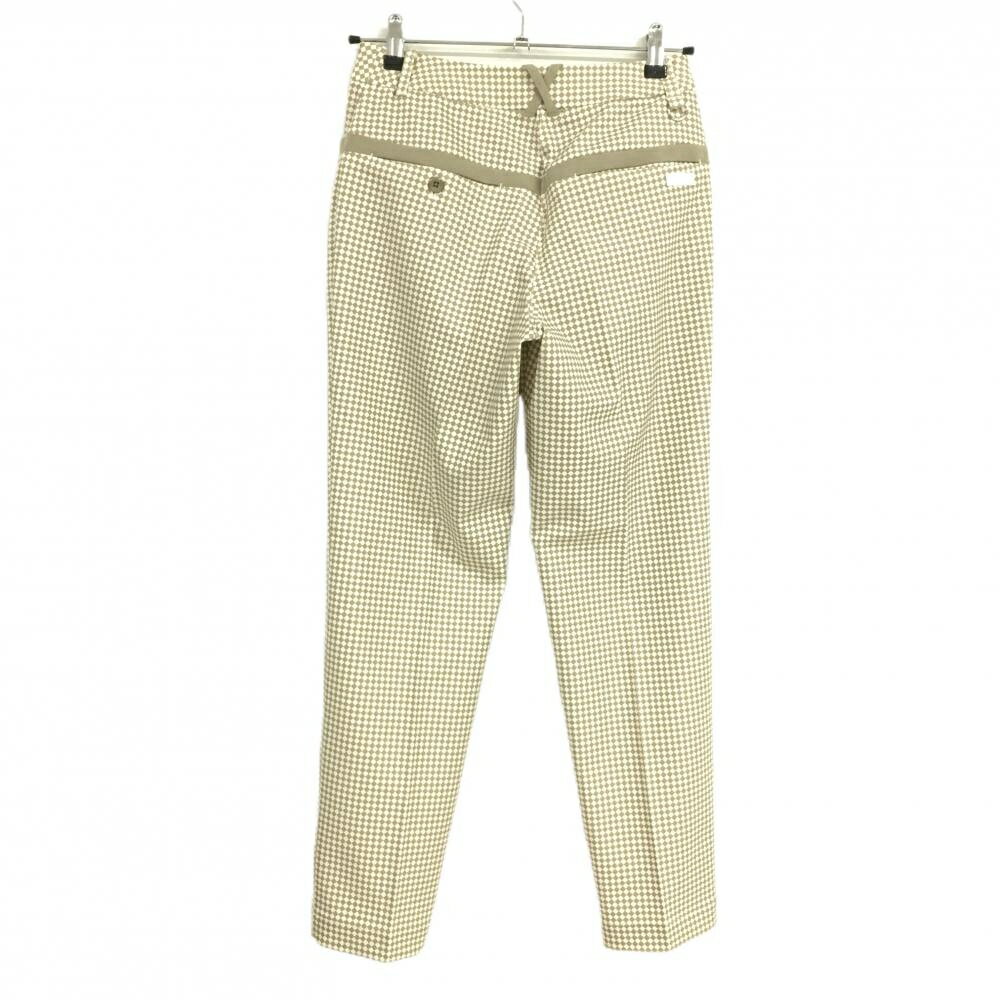 【超美品】ブラックアンドホワイト パンツ 白×ライトブラウン ダイヤ柄 ストレッチ 薄手 レディース S ゴルフウェア Black＆White