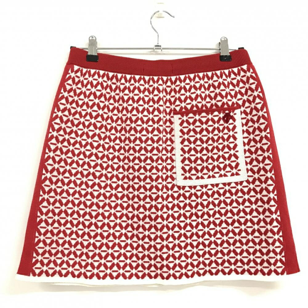 【超美品】スリクソンバイデサント ニットスカート レッド×白 総柄 裏地付 レディース L ゴルフウェア SRIXON