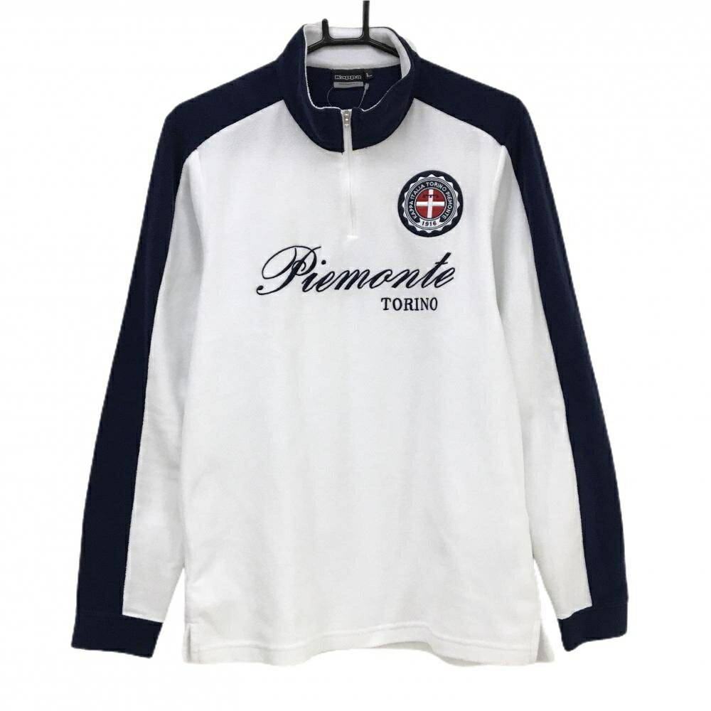 Kappa - 【超美品】カッパ 長袖ハイネックシャツ 白×ネイビー 袖ライン 微起毛 ワッペン メンズ L ゴルフウェア Kappa