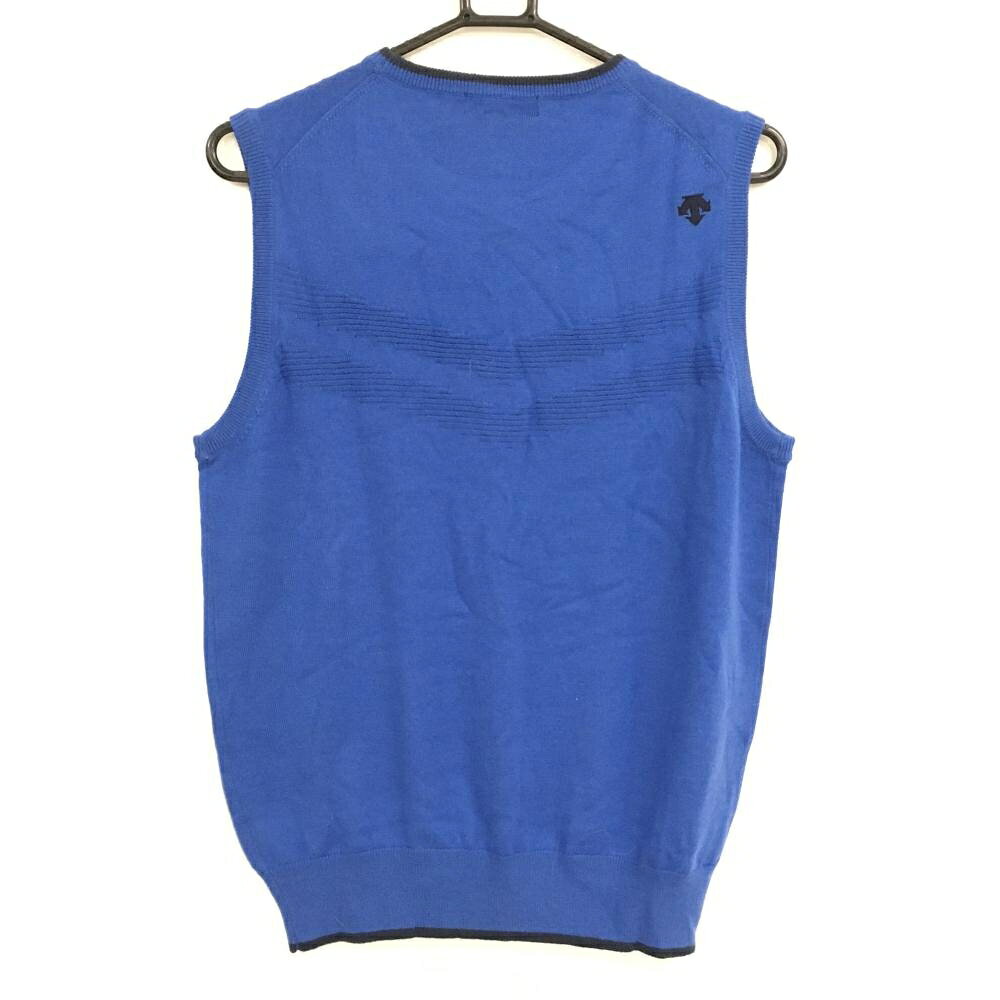 【新品】スリクソンバイデサント ニットベスト ブルー×ネイビー ロゴ刺しゅう ウール混 メンズ L ゴルフウェア SRIXON