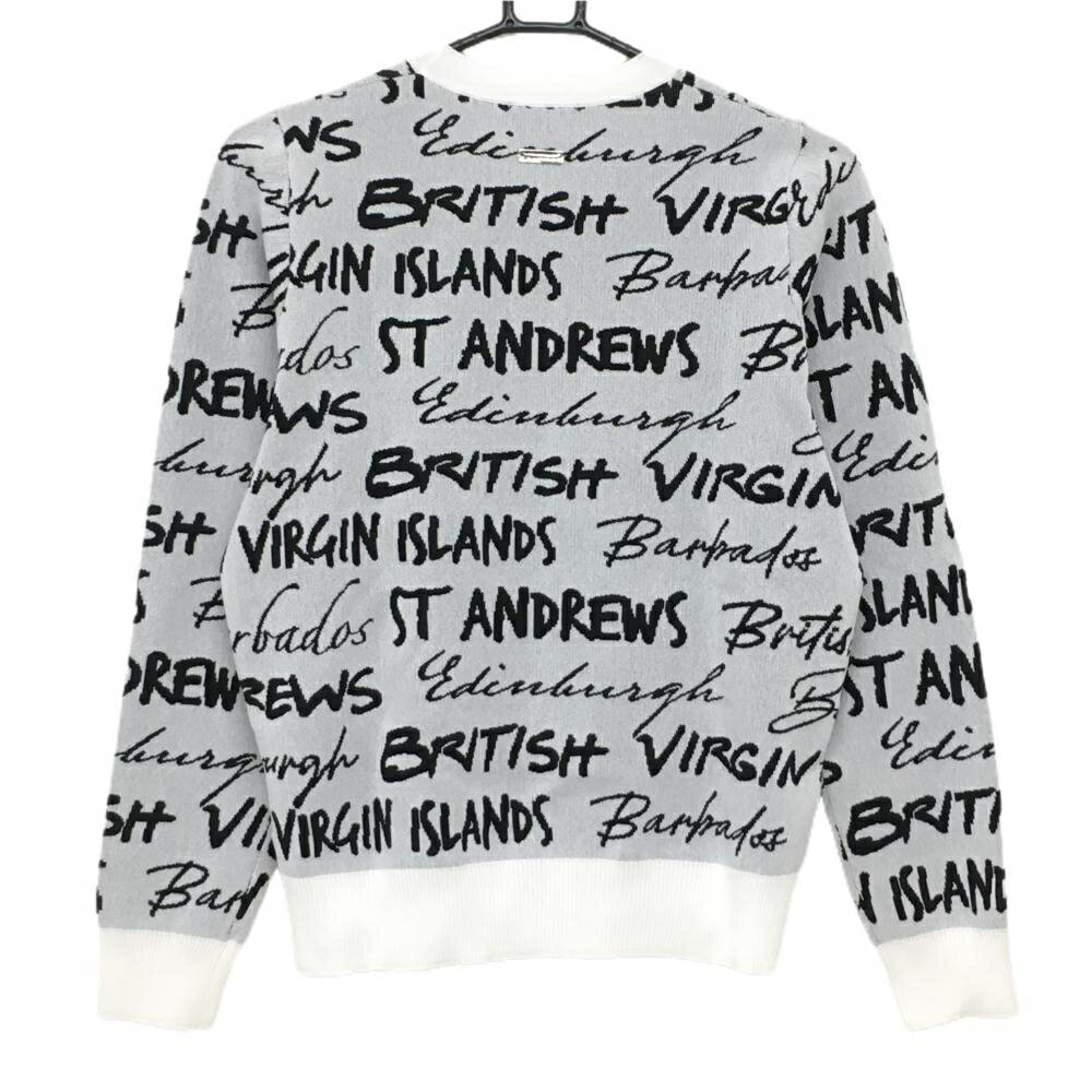 【美品】セントアンドリュース セーター 白系×黒 英字ロゴ総柄 ニット レディース M ゴルフウェア 2024年モデル St ANDREWS