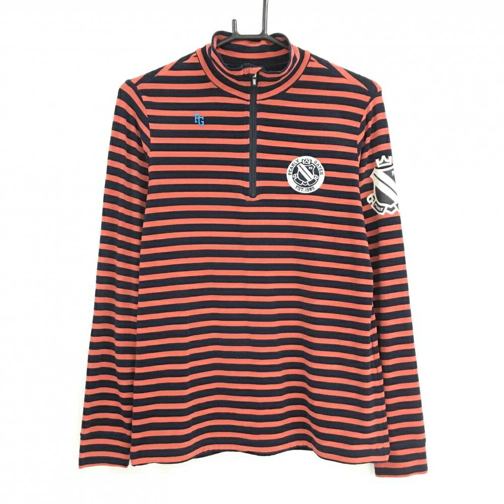 PEARLY GATES - パーリーゲイツ 長袖ハイネックシャツ レッド×ネイビー ボーダー 表微起毛 ハーフジップ レディース 1(M) ゴルフウェア PEARLY GATES