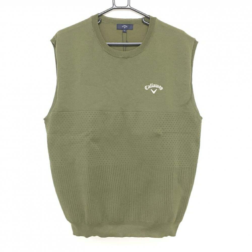 【新品】キャロウェイ ニットベスト カーキ 下部透かし編み メンズ LL ゴルフウェア 2025年モデル Callaway