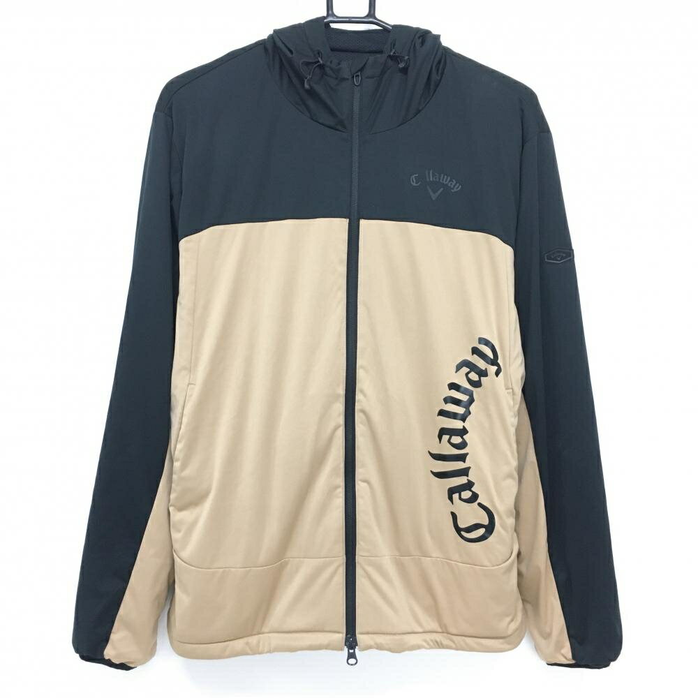 キャロウェイ フード付きジャケット ベージュ×黒 ロゴプリント メンズ L ゴルフウェア Callaway