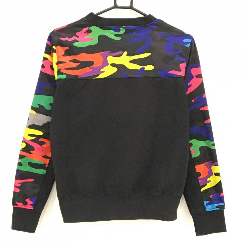 【美品】V12 トレーナー 黒×マルチカラー 一部カモフラ柄 迷彩 裾サイドジップ レディース 1(M) ゴルフウェア V12