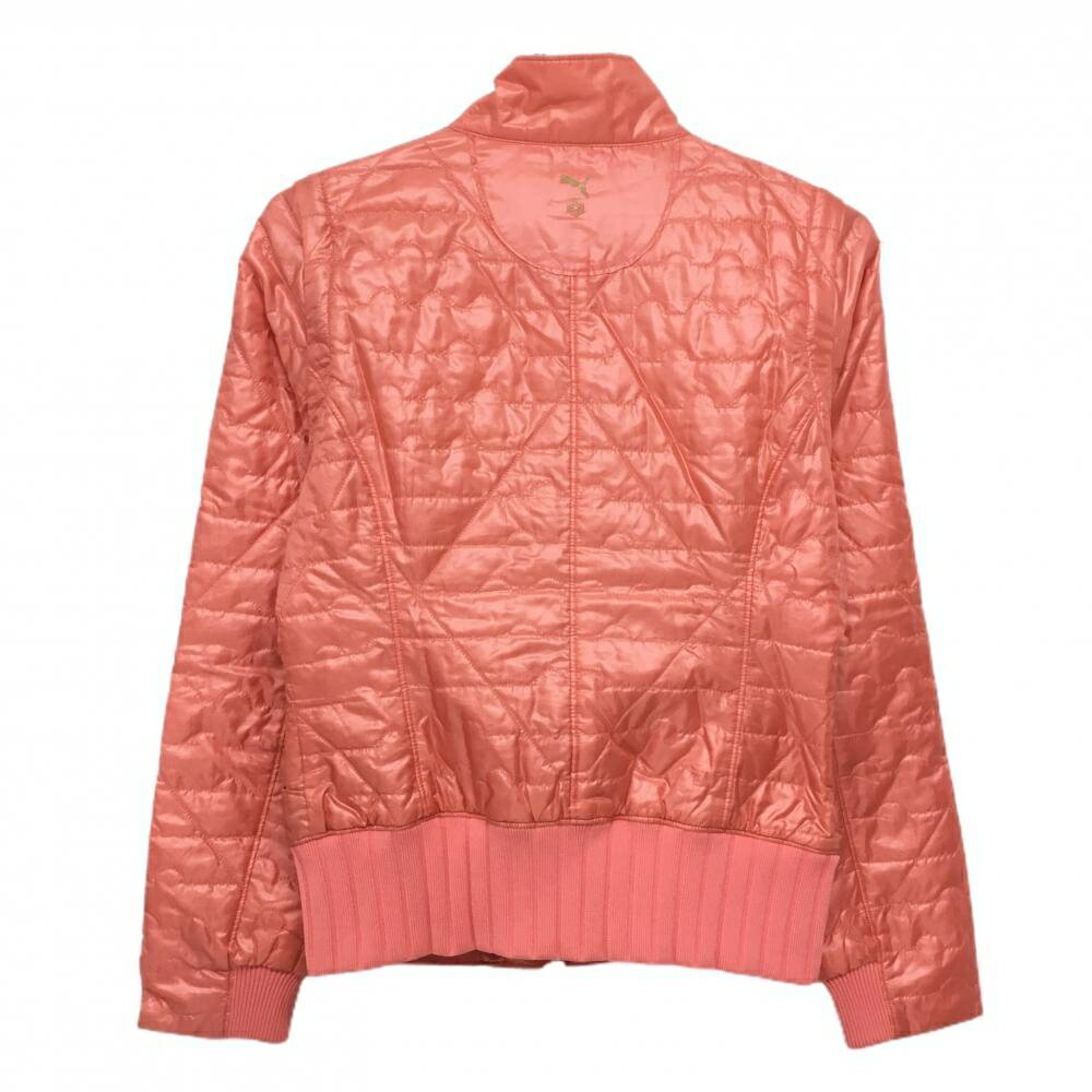 【美品】プーマ 2WAY中綿リバーシブルジャケット サーモンピンク キルティング風 裏ボール総柄 袖着脱可 レディース M ゴルフウェア PUMA