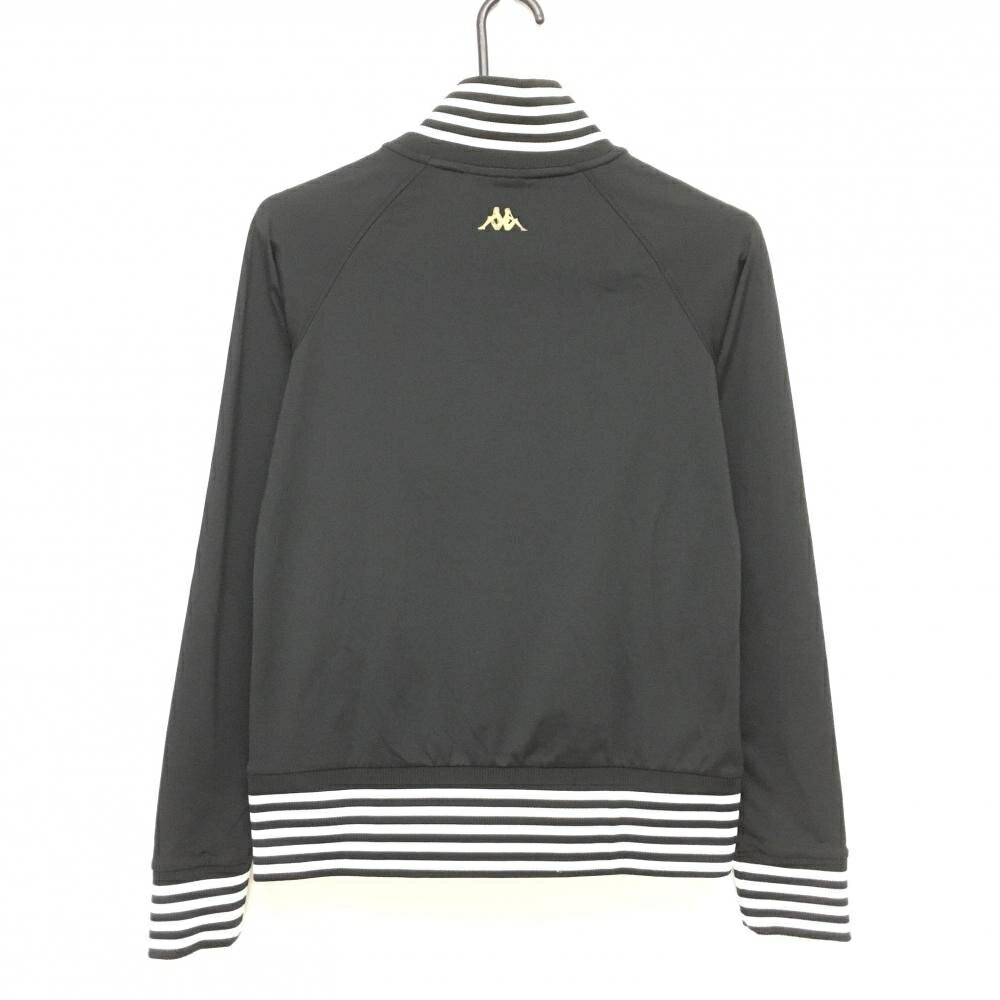 【当店ポイント10倍！楽天スーパーセール期間限定】【美品】カッパ ブルゾン 黒×白 ネック・裾ボーダー スタッズ ダブルジップ レディース M ゴルフウェア Kappa