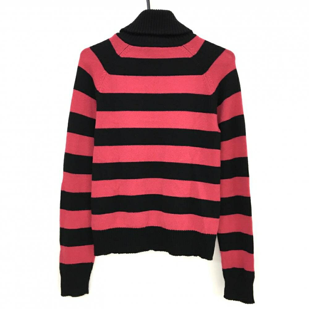 【美品】カッパ ニットジャケット ピンク×黒 太ボーダー ウール100％ リンゴ レディース L ゴルフウェア Kappa
