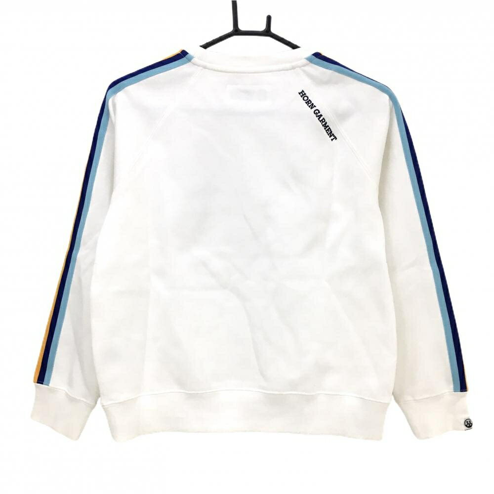 ホーンガーメント トレーナー 白×レッド マークアンドロナ 袖ライン スウェット 刺しゅう レディース M ゴルフウェア MARK＆LONA