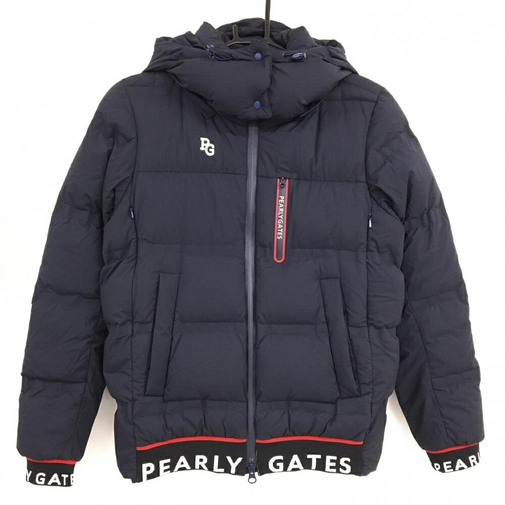 【美品】パーリーゲイツ 2WAYダウンジャケット ネイビー 袖口・裾ロゴ フード着脱可 レディース 0(S) ゴルフウェア PEARLY GATES