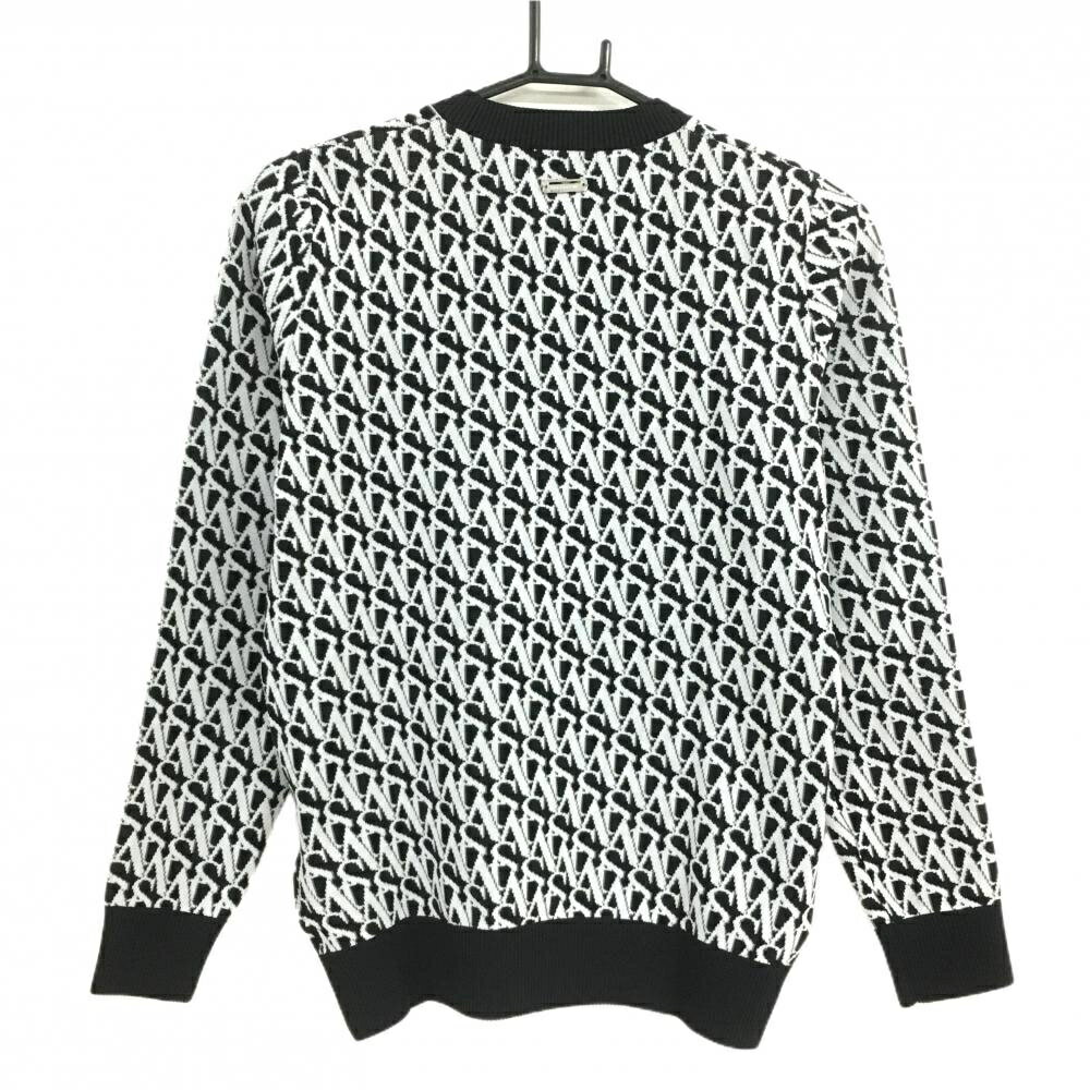 【超美品】セントアンドリュース セーター 黒×白 英字総柄 ロゴ刺しゅう レディース M ゴルフウェア St ANDREWS
