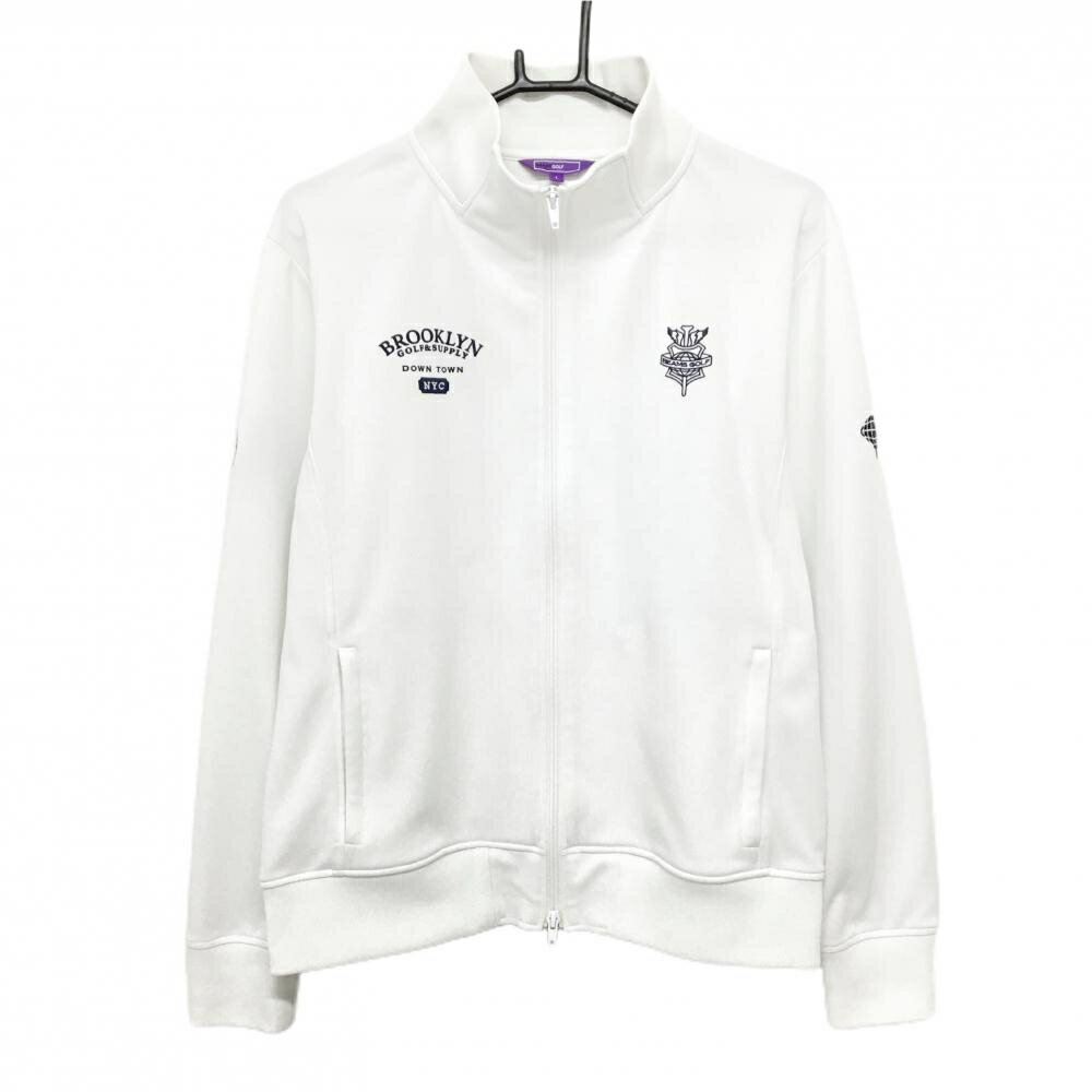 【当店ポイント5倍！2月1日限り】ビームスゴルフ ジャケットブルゾン 白×ネイビー ジャージ ロゴ刺しゅう メンズ L ゴルフウェア BEAMS GOLF
