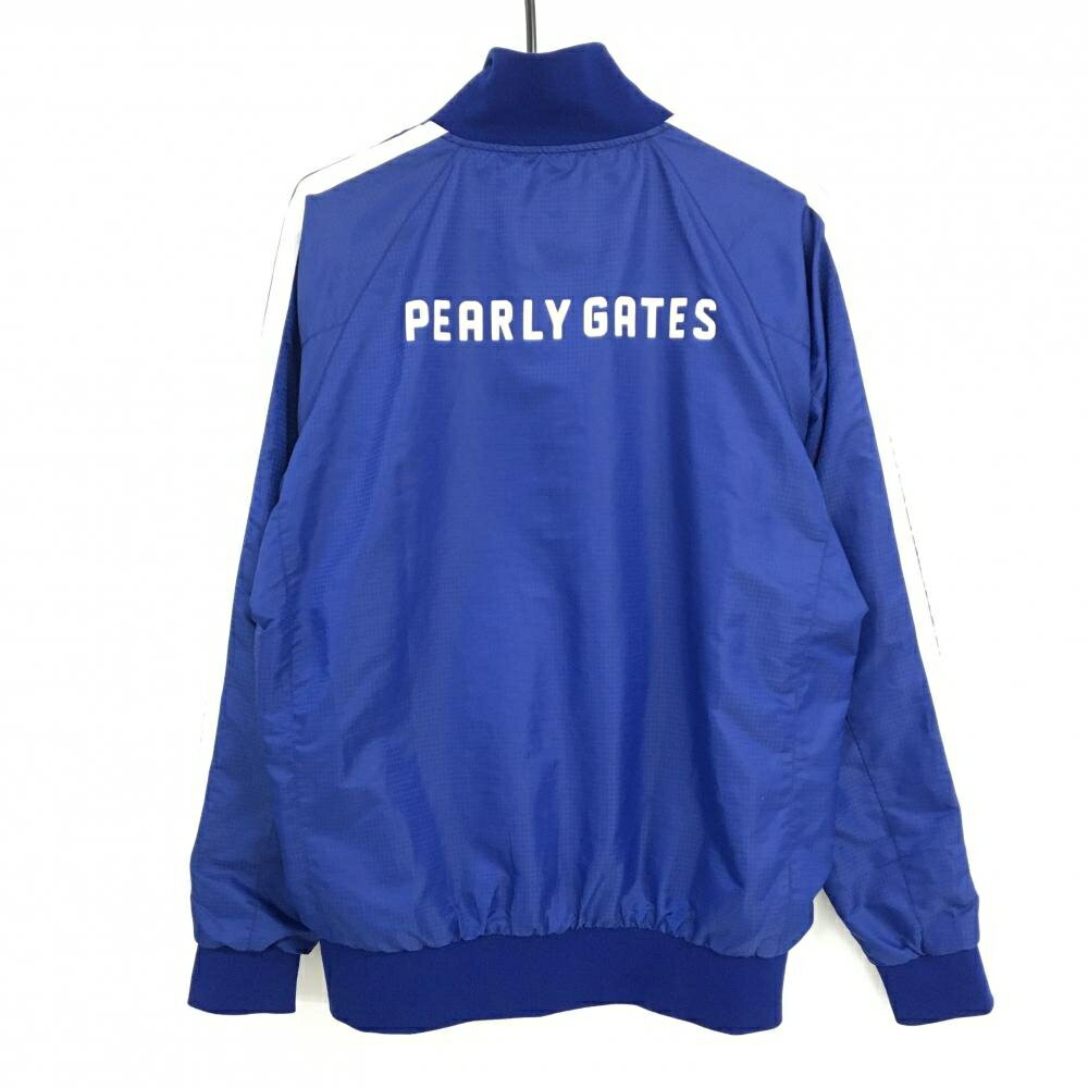 【美品】パーリーゲイツ ジャケットブルゾン ブルー×白 総柄地模様 蓄熱裏地 裏地ニコちゃん総柄 メンズ 5(L) ゴルフウェア PEARLY GATES