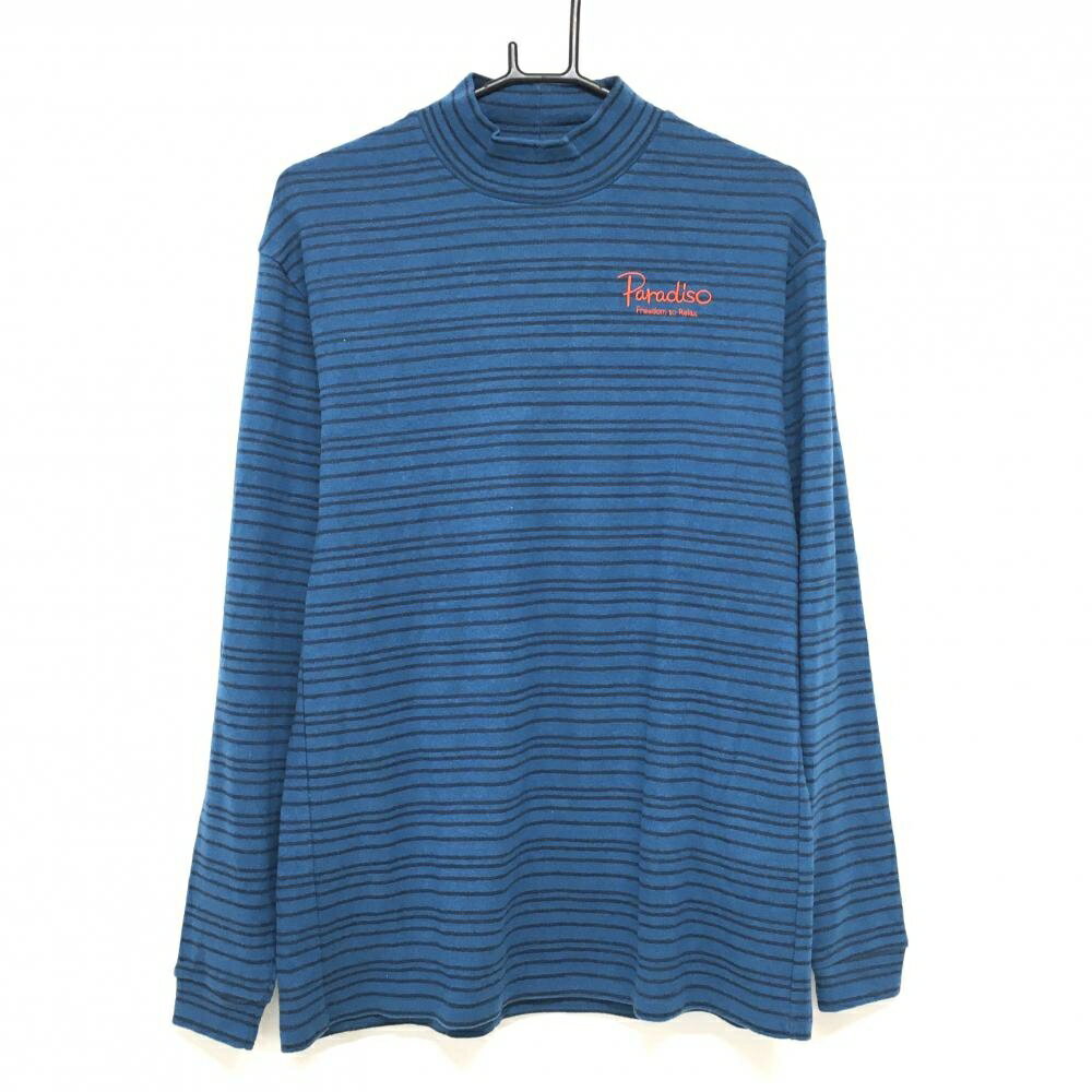 PARADISO - 【超美品】パラディーゾ 長袖ハイネックシャツ ブルー系×ネイビー ボーダー ロゴ刺しゅう 表微起毛 メンズ L ゴルフウェア Paradiso
